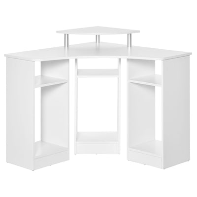 HOMCOM L-Shaped Desk with Monitor Stand Home Office Corner Workstation Small Space Solution White 