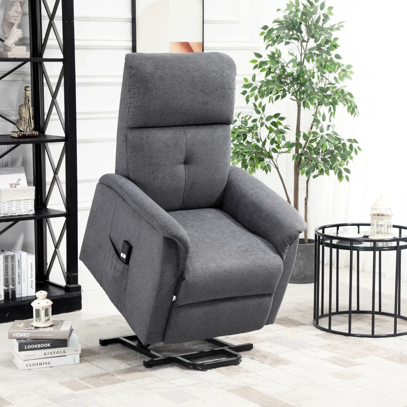 HOMCOM Power Lift Chair Electric Recliner Sofa for Elderly with Remote Control & Side Pocket for Living Room, Grey