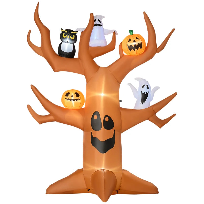 HOMCOM Inflatable Haunted Tree – LED Lighted Halloween Decoration with Owl, Ghost, and Pumpkins 