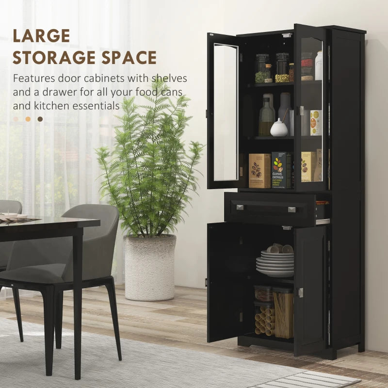 63" 4-Door Kitchen Pantry Cabinet, Freestanding Storage Cabinet Cupboard with Adjustable Shelves, Black