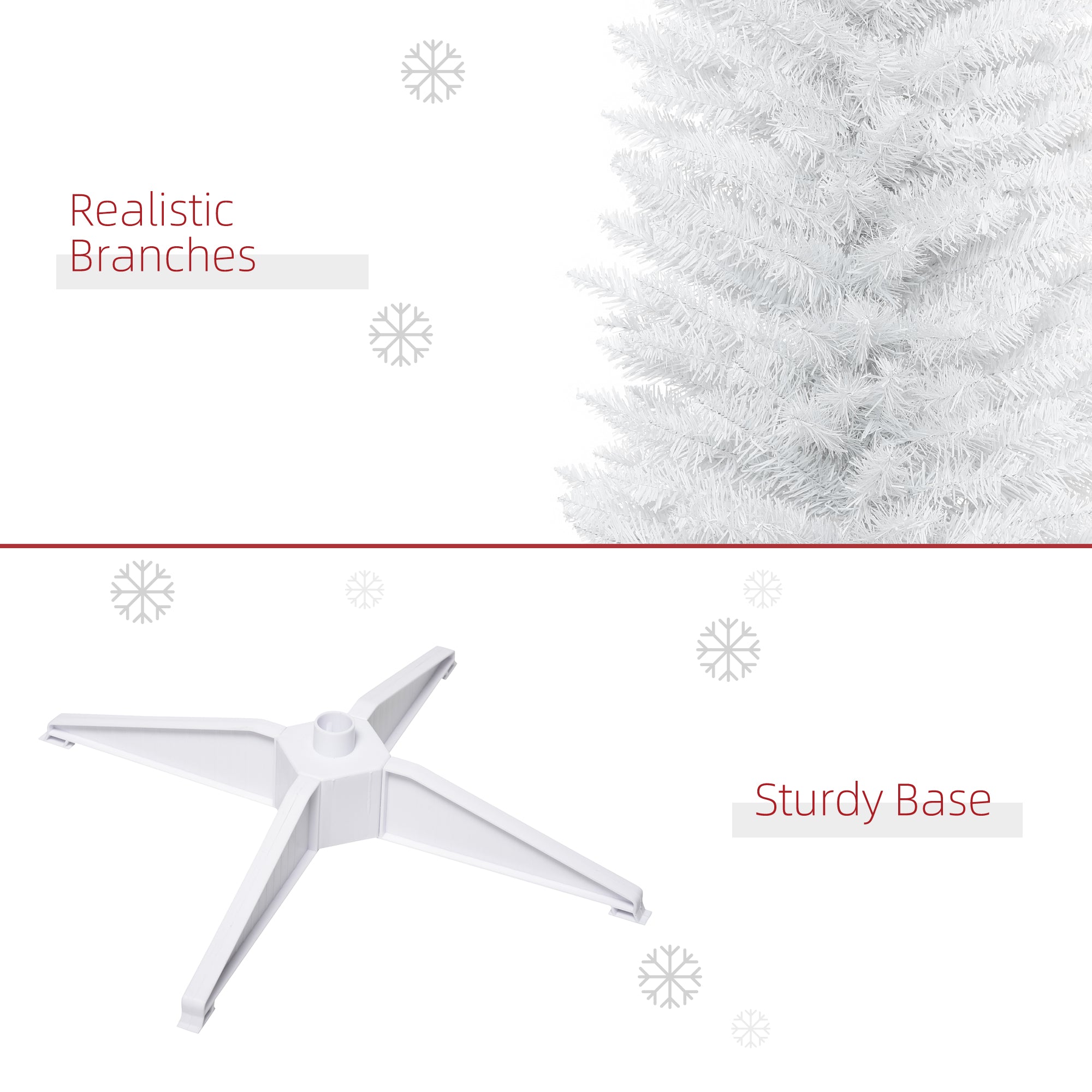HOMCOM 7' Pencil Christmas Tree, Slim Artificial Xmas Tree with Realistic Branches, Sturdy Metal Stand, White 