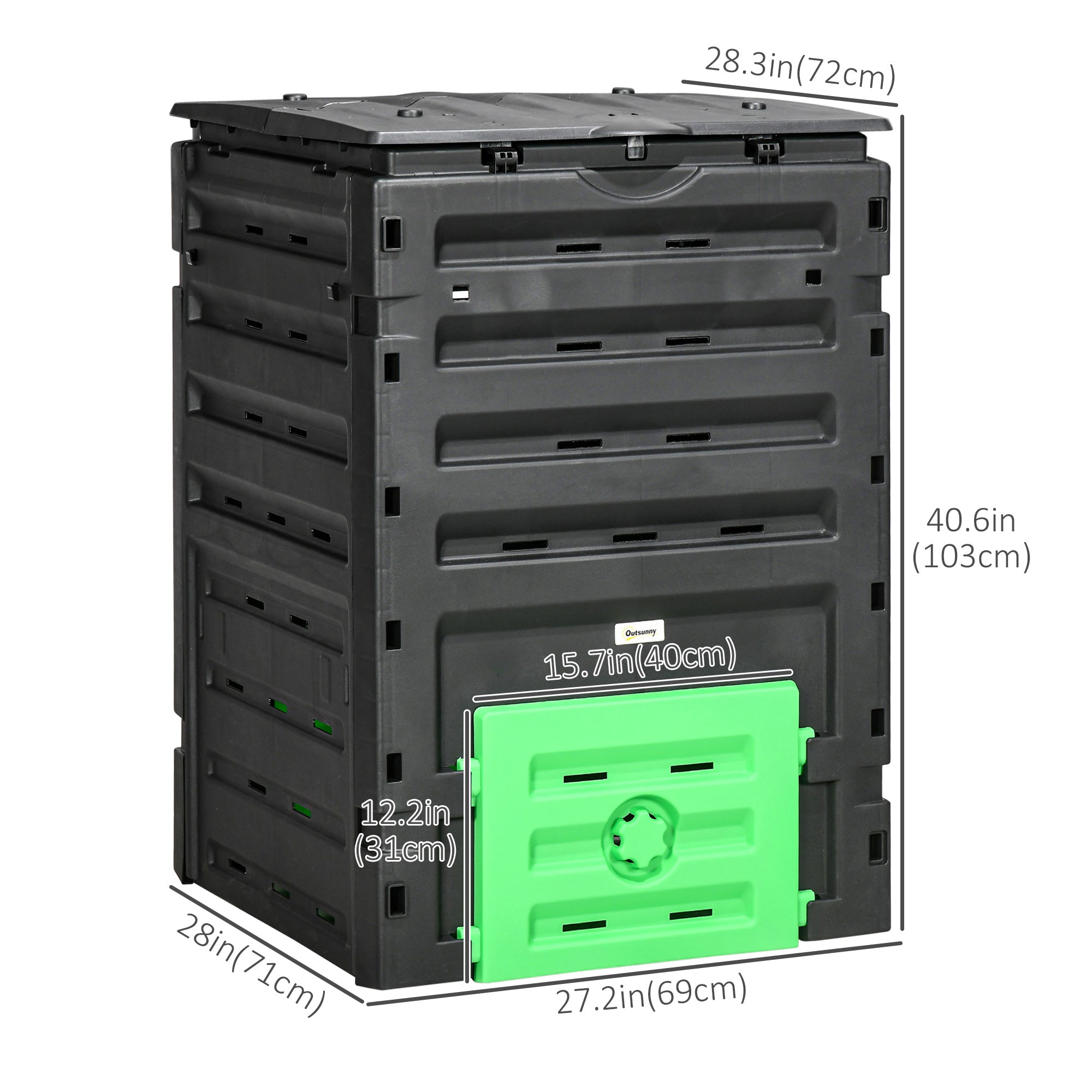 Outsunny Compost Bin, 120 Gallon (450L) Garden Composter with Gloves, 80 Vents and 2 Sliding Doors, Lightweight & Sturdy 