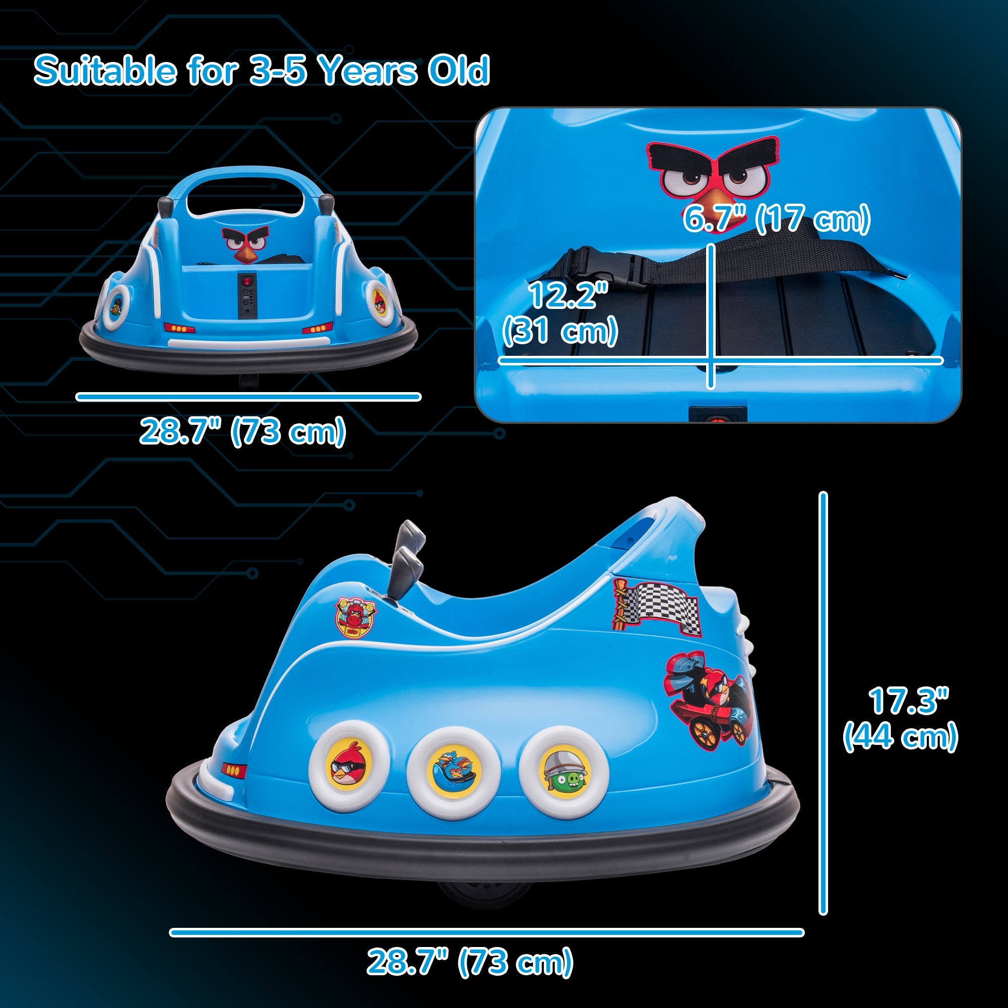 Qaba Angry Bird Licensed Electric Ride on Car, 12V Bumper Car for Kids w/ Dual Joysticks, 360 Degree Spin, Blue 