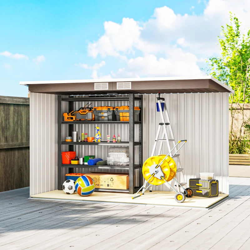 9' x 4' Garden Metal Storage Shed Outdoor Equipment Tool Box with Foundation Kit, Ventilation & Doors, Light Grey