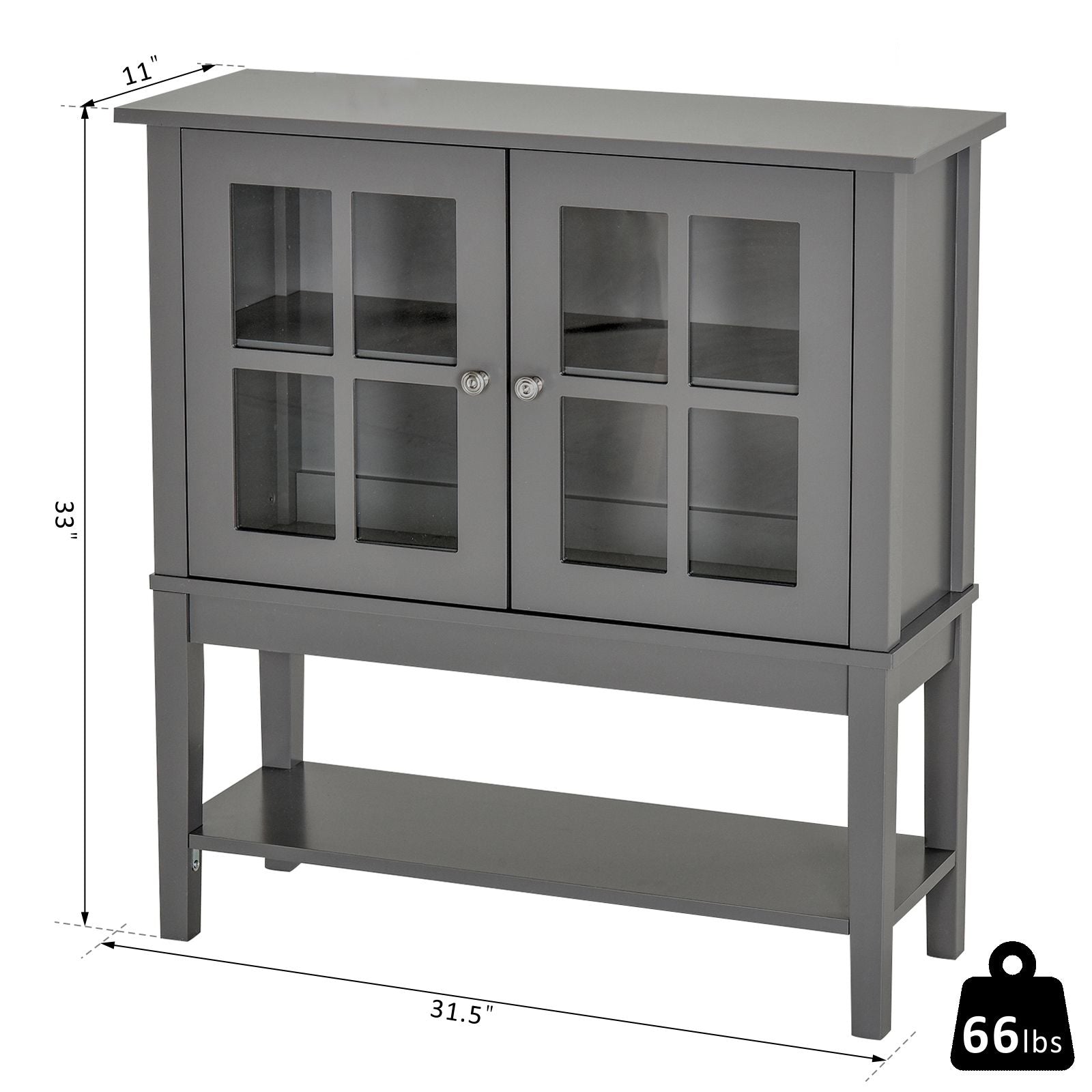 HOMCOM Contemporary Buffet Console: Modern Sideboard Bar Cabinet with Glass Doors, Kitchen Dining Room Furniture, Dark Grey 