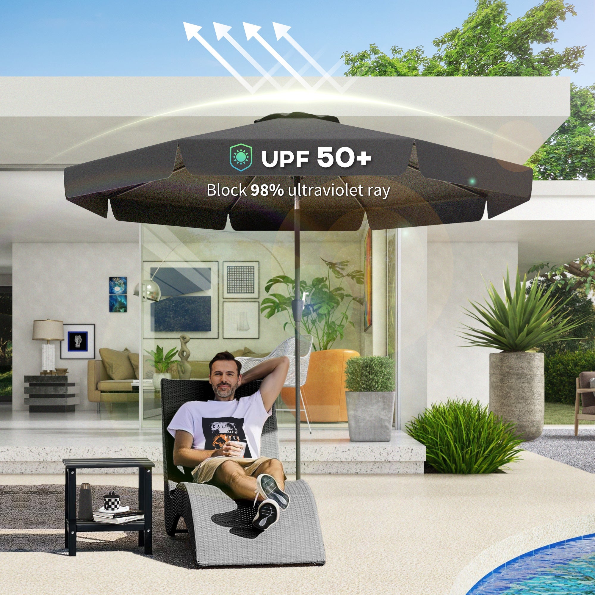 Outsunny 8.5ft Round Market Patio Umbrella: Outdoor Table Umbrella with Tilt Crank for Garden & Backyard, Black 