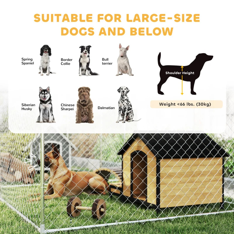 Outdoor Dog Kennel with Two Rooms, Waterproof UV-Resistant Cover, Escape-Proof Lock, 19.7' x 7.5' x 7.5'