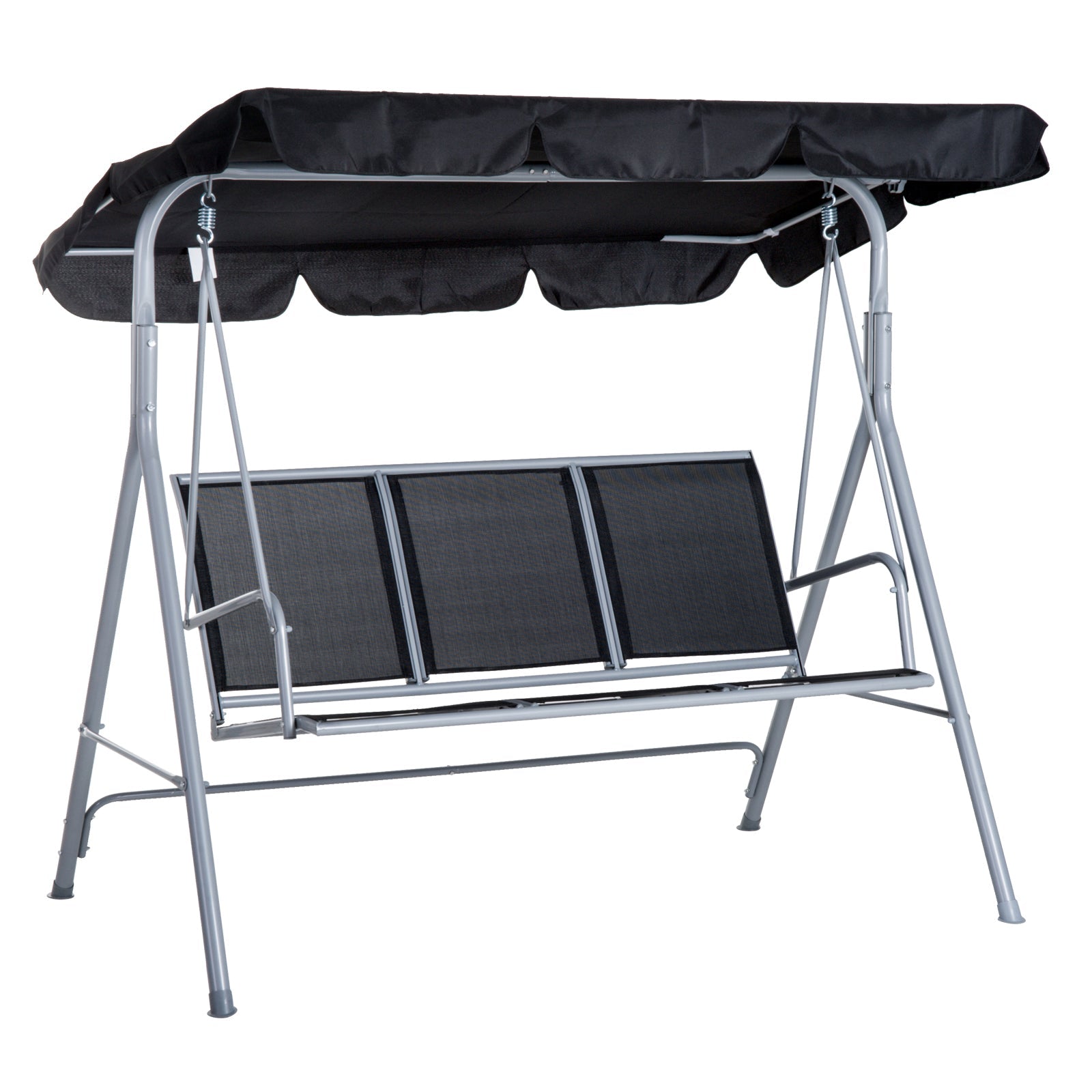Outsunny A Frame 3 Seater Swing Chair Outdoor Garden Hammock Porch Glider Bed with Canopy Cover Black 