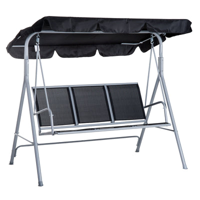 Outsunny A Frame 3 Seater Swing Chair Outdoor Garden Hammock Porch Glider Bed with Canopy Cover Black 