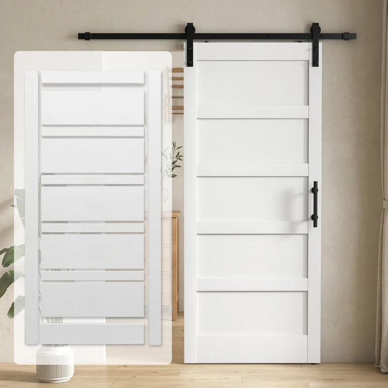 HOMCOM 36" x 84" Shaker Style Sliding Barn Door with Hardware Kit, Handle & Quiet Track System – White Wood Grain