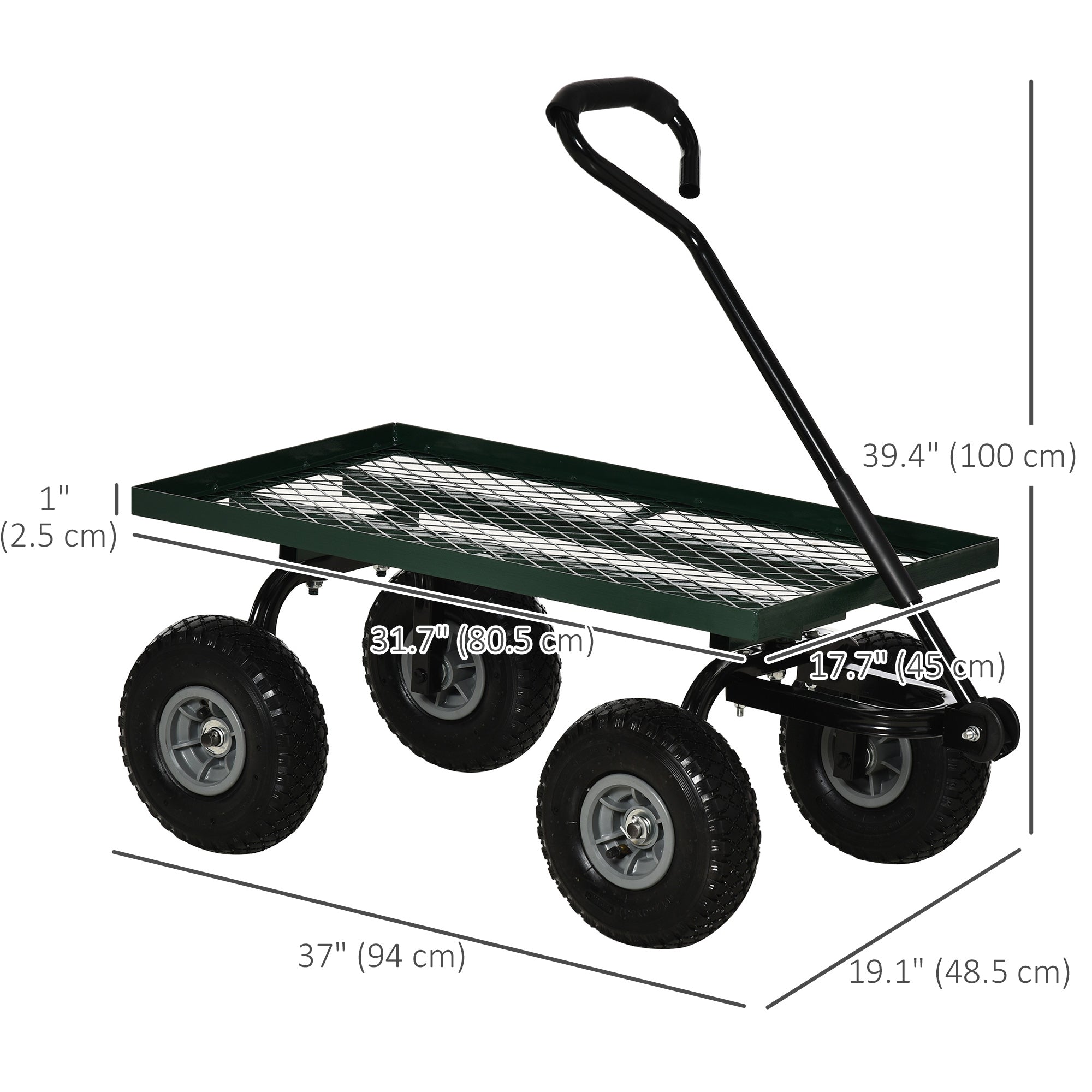 Outsunny Heavy Duty Garden Wagon Cart with 10" Wheels, 330 lbs Capacity, for Garden, Beach, Lawn, Black 