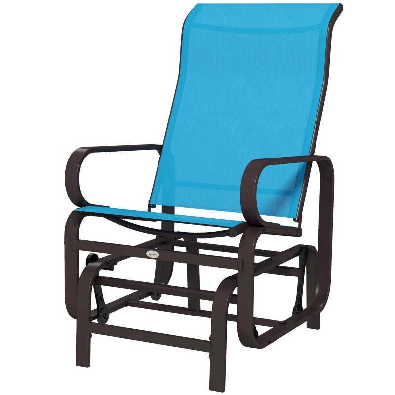 Patio Glider with Breathable Mesh Fabric, Outdoor Glider Chair, Garden Rocking Gliding Seat for Patio, Yard, Porch, Blue