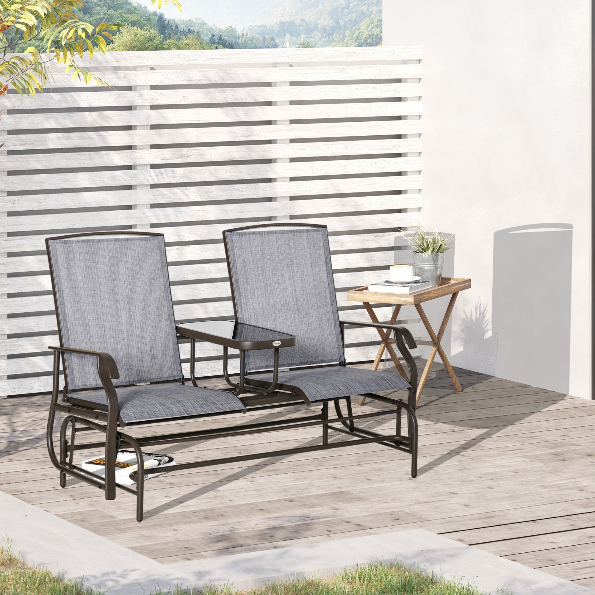 Outsunny 2-Person Patio Glider Bench Outdoor Loveseat Rocker Swing Chair Garden Furniture Grey 