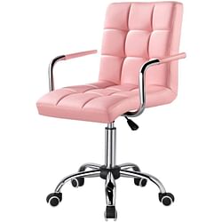 Pink Modern Faux Leather Mid-Back Swivel Office Chair with Armrests and Wheels - Free Shipping 