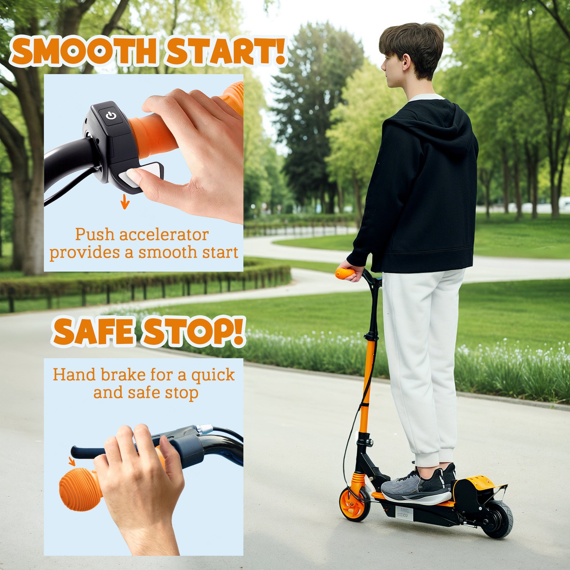 Soozier Foldable Electric Scooter for Kids Ages 6-14, with Seat and 2 Adjustable Heights, Max 6km Range & 12km/h, Orange 
