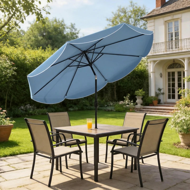 9' x 9' Round Market Umbrella with Valance, Patio Umbrella with Tilt and Crank, for Garden, Deck, Poolside, Sky Blue