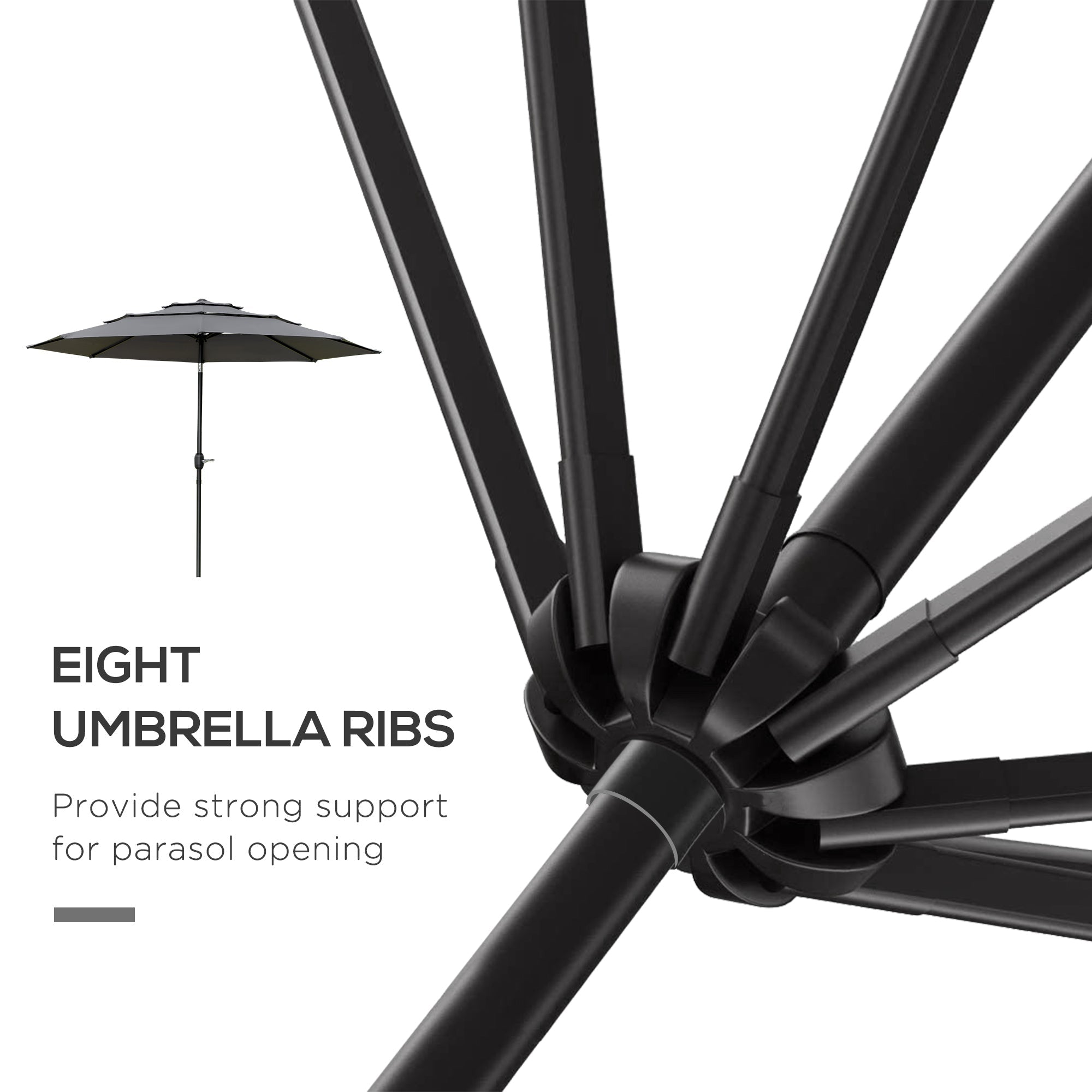 Outsunny 9FT 3-Tier Patio Umbrella: Outdoor Market Umbrella with Crank, Push Button Tilt for Deck & Lawn, Light Grey 