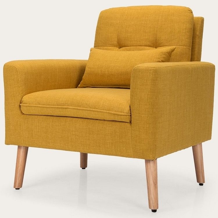 Yellow Linen Mid-Century Modern Living Room Accent Chair with Pillow - Free Shipping