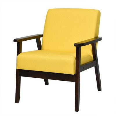 Retro Modern Classic Yellow Linen Wide Accent Chair with Espresso Wood Frame - Free Shipping 