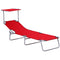 Outsunny Adjustable Garden Chaise Lounge Outdoor Camping Beach Lounging Bed Reclining Seat Portable with Sun Shade (Red)