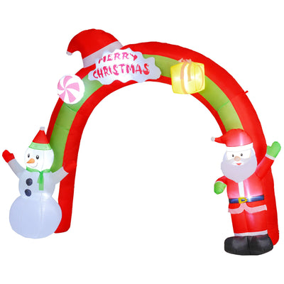 Outsunny 10FT Christmas Inflatable Archway, Outdoor Xmas Blow Up Santa Claus and Snowman Arch with Built-in LED Lights for Yard 