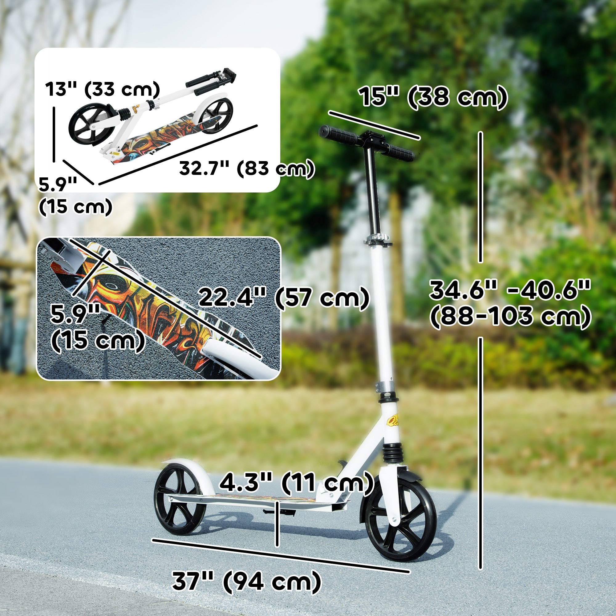 Qaba Kick Scooter for Kids Ages 6-12 with Adjustable Height, Rear-Fender Brake, 200mm Big Wheel, Foldable Design, White 
