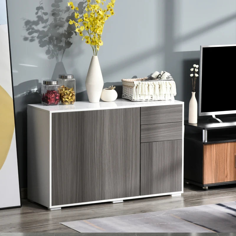 Kitchen Sideboard Storage Cabinet, Modern Coffee Bar with Push-Open Design and 2 Drawers for Living Room, Light Grey