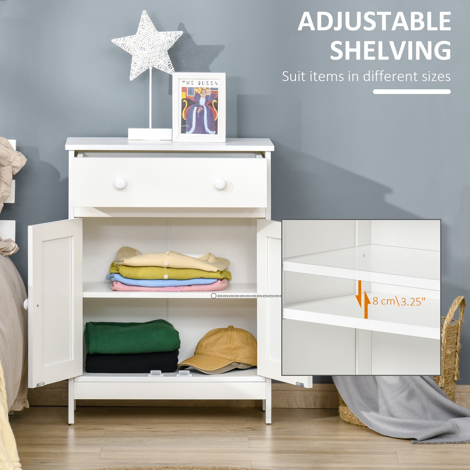 HOMCOM Freestanding Bathroom Cabinet White Accent Sideboard with Drawer Adjustable Shelf Storage 