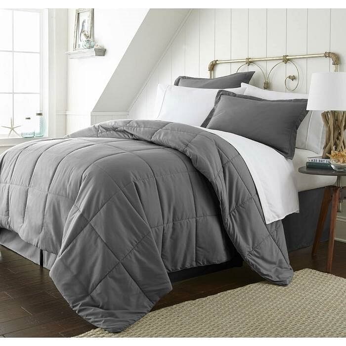 King Size 8-Piece Microfiber Reversible Bed-in-a-Bag Comforter Set in Grey - Free Shipping 