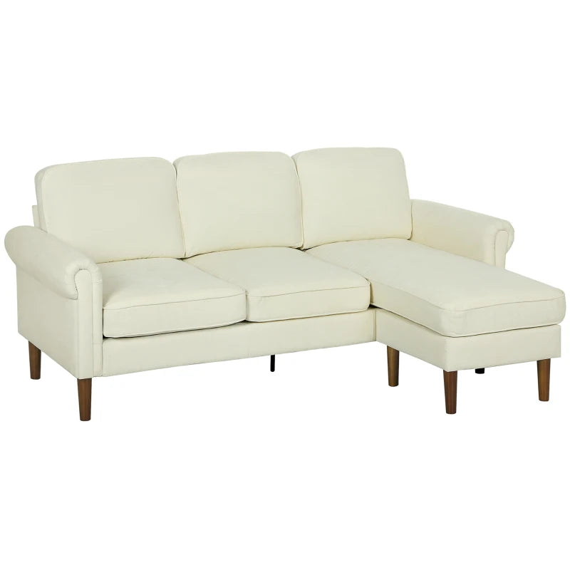 L Shape Sofa, Modern Sectional Couch with Changeable Chaise Lounge, Wooden Legs, Corner Sofa for Living Room, Cream
