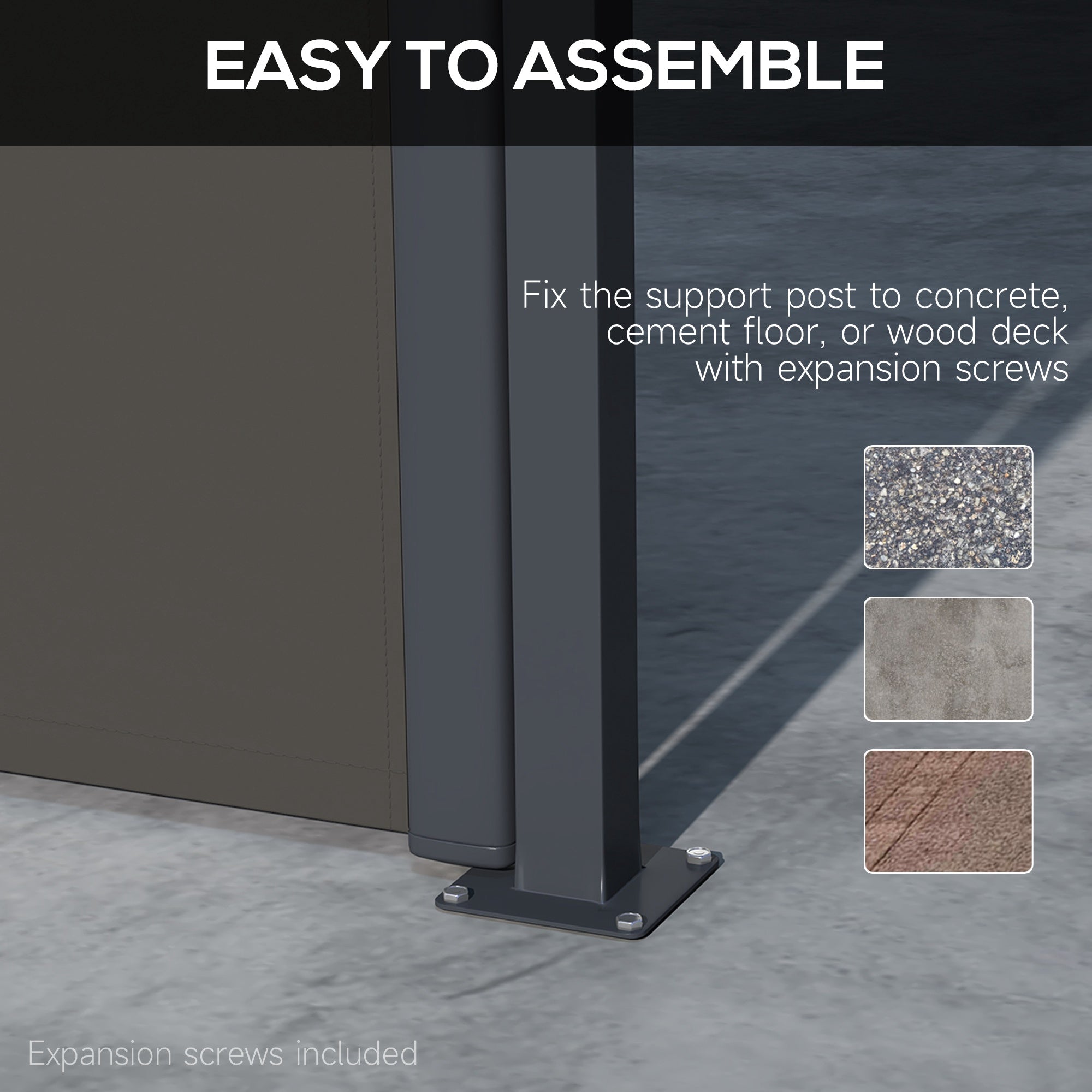 Outsunny Retractable Sidescreen: 13' x 5' Privacy Panel for Outdoor Garden Hot Tub Balcony Terrace Pool, Dark Grey 