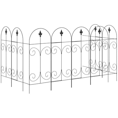 Outsunny Metal Garden Fence Panels 8 Pack Scrollworks Spears Design Animal Barrier Patio Yard Border 