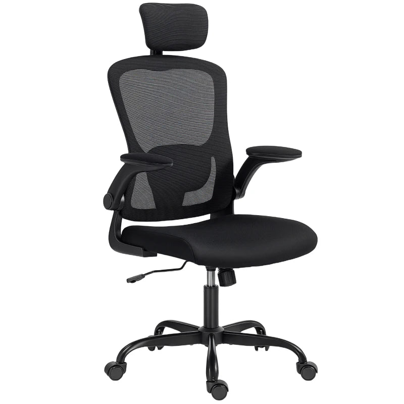 Ergonomic Office Chair, Mesh Desk Chair with Adjustable Headrest, Lumbar Support and Height, Flip-Up Armrests, Black