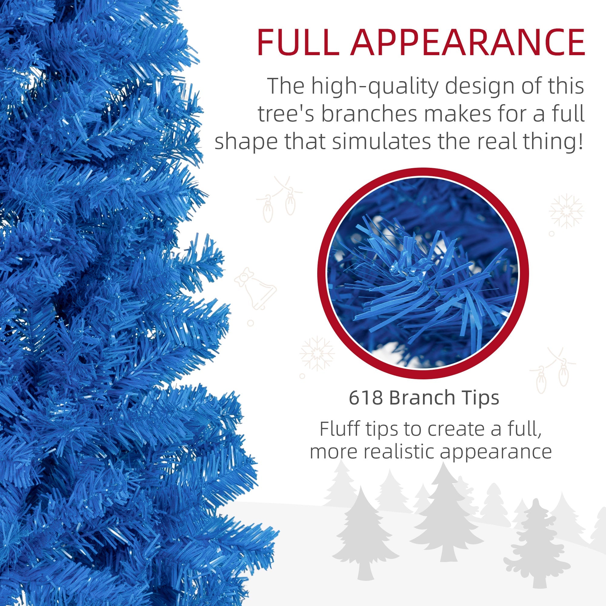 HOMCOM 6FT Pencil Christmas Tree, Artificial Christmas Tree with Automatic Open for Home Party, Blue 