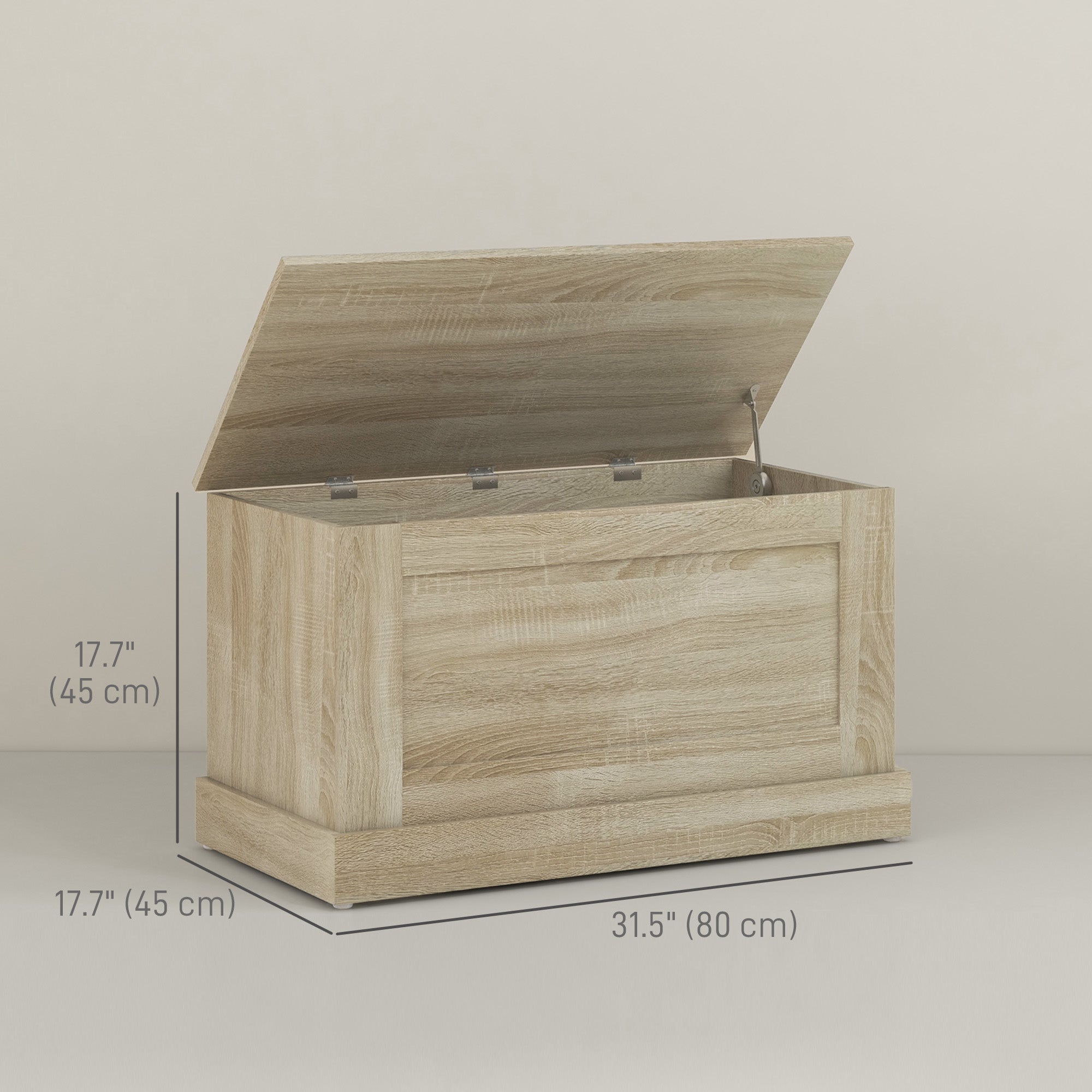 HOMCOM 31.5 Inches Storage Chest, Storage Trunk with Safety Hinge, Wooden Toy Box for Living Room, Natural Wood Grain 