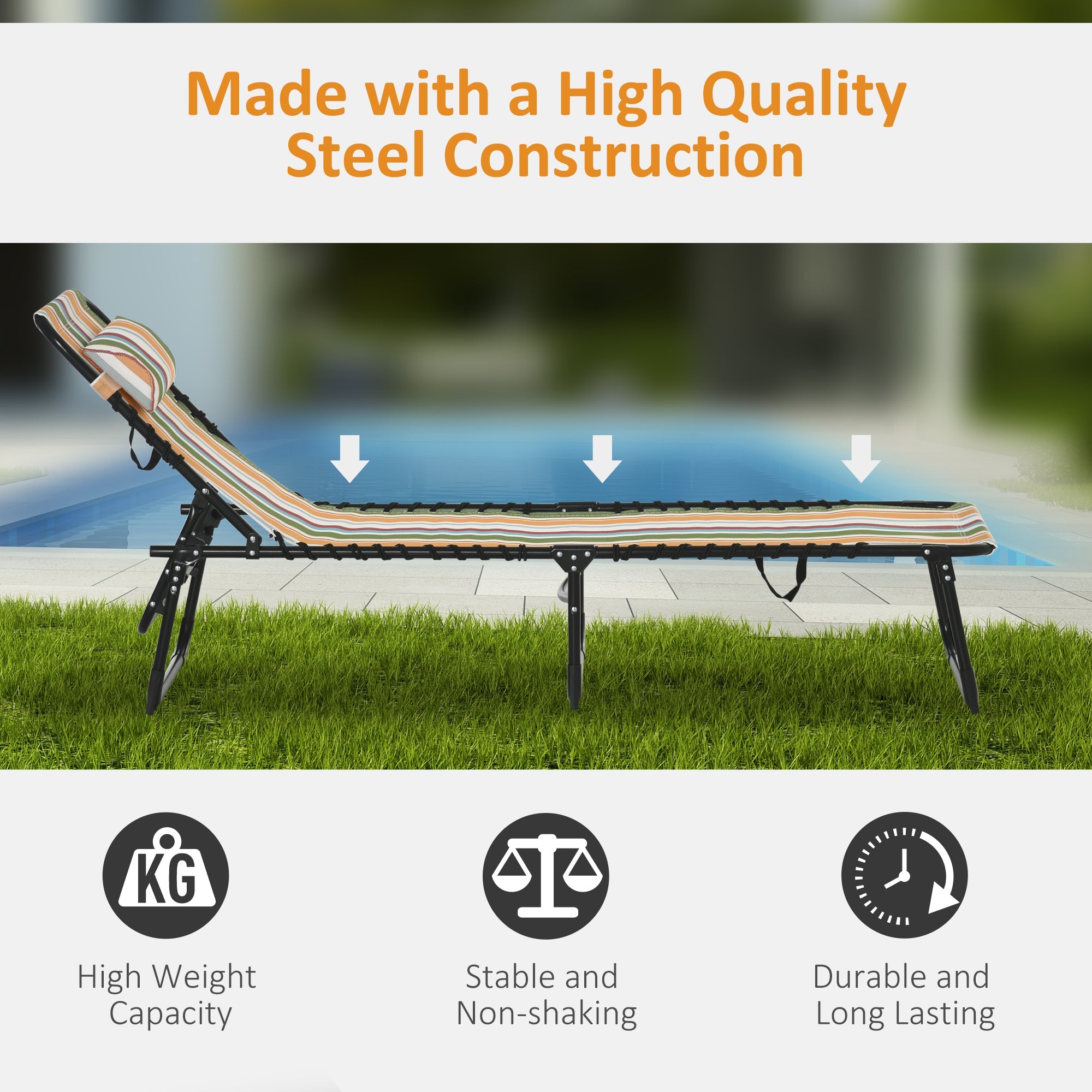 Outsunny Portable Folding Beach Bed 4-Level Adjustable Recliner Lounger Cot Multicolored Lightweight for Camping 