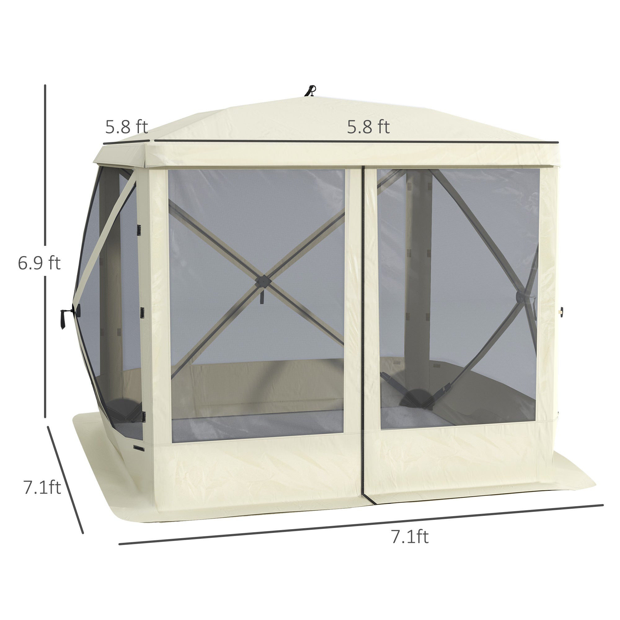 Outsunny Pop-Up Tent Foldable Screen House with Carry Bag Zippered Door Ground Stakes for 3-4 People Beige 