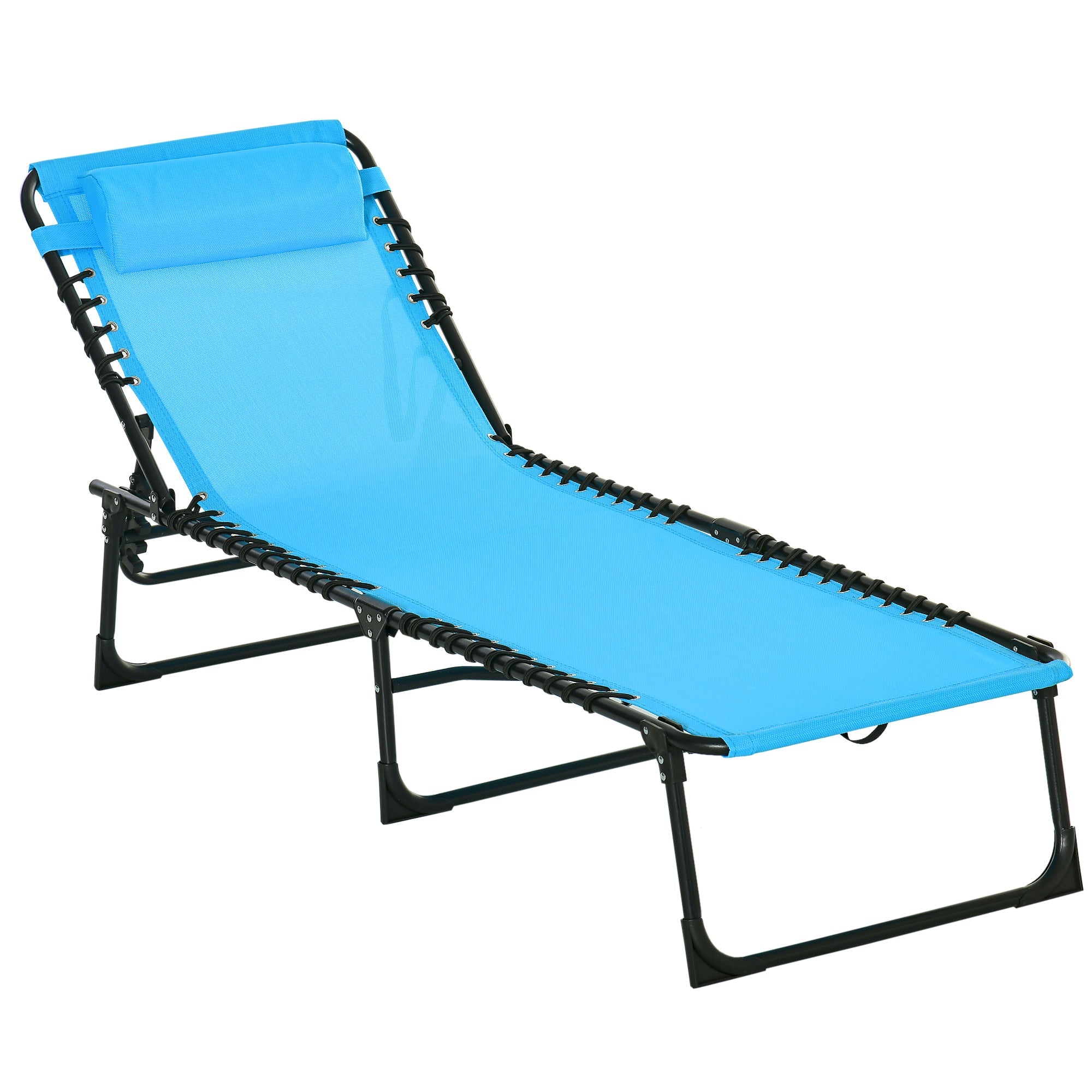 Outsunny Adjustable Folding Beach Bed 4-Level Reclining Lounger Lightweight Portable Camping Sky Blue 