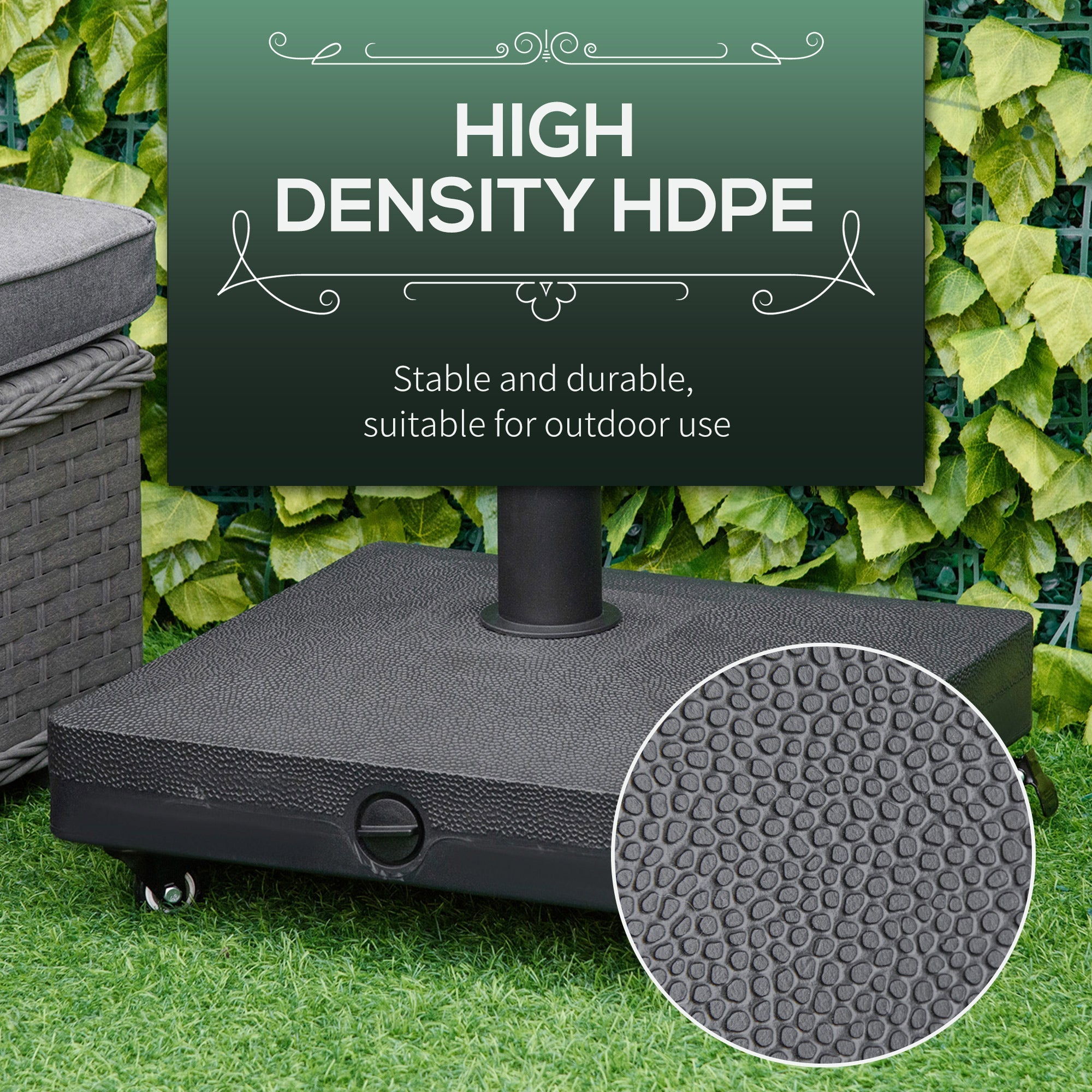 Outsunny Square Parasol Base Portable Umbrella Stand Weights with Wheels, Water or Sand Filled, for Φ1.5'', Φ1.9'' Poles, Black 