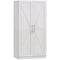 Wardrobe Cabinet with Hanging Rod, Anti-Tipping and 2 Barn Doors, Farmhouse Wardrobe Closet for Bedroom, White Wood Effect