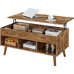 Mid-Century Lift-Top Coffee Table Sofa Laptop Desk in Rustic Brown Wood Finish - Free Shipping 