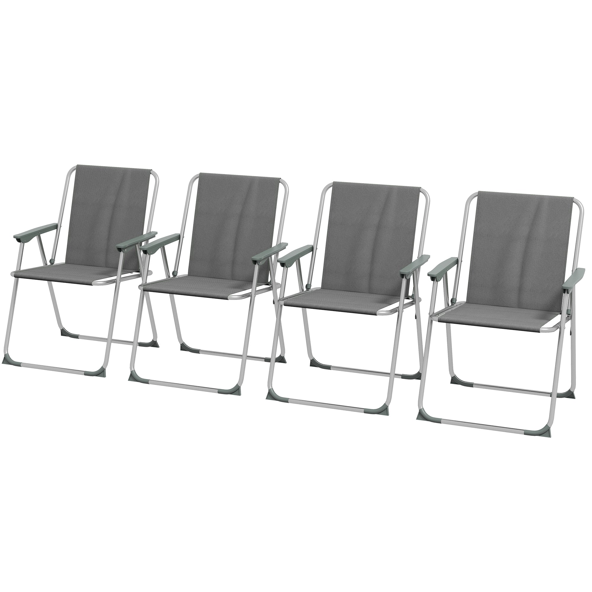 Outsunny Portable Patio Perfection: 4-Pack Folding Camping Chairs with Armrests for Garden Backyard, Grey Finish 