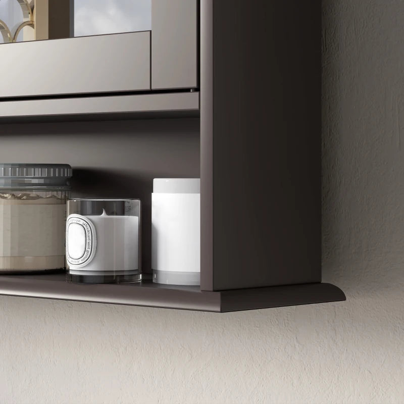 Medicine Cabinet, Wall-Mounted Bathroom Mirror Cabinet with Double Doors, Open Shelf, and Adjustable Shelf, Modern Bathroom Wall Cabinet, Dark Brown
