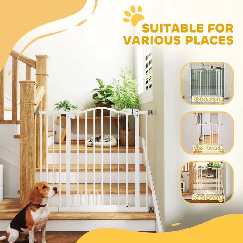 Extra Tall Dog Gate with Door, Pressure Fit, Auto Close, Double Locking for Doorways Hallways Stairs, 29"-37", White