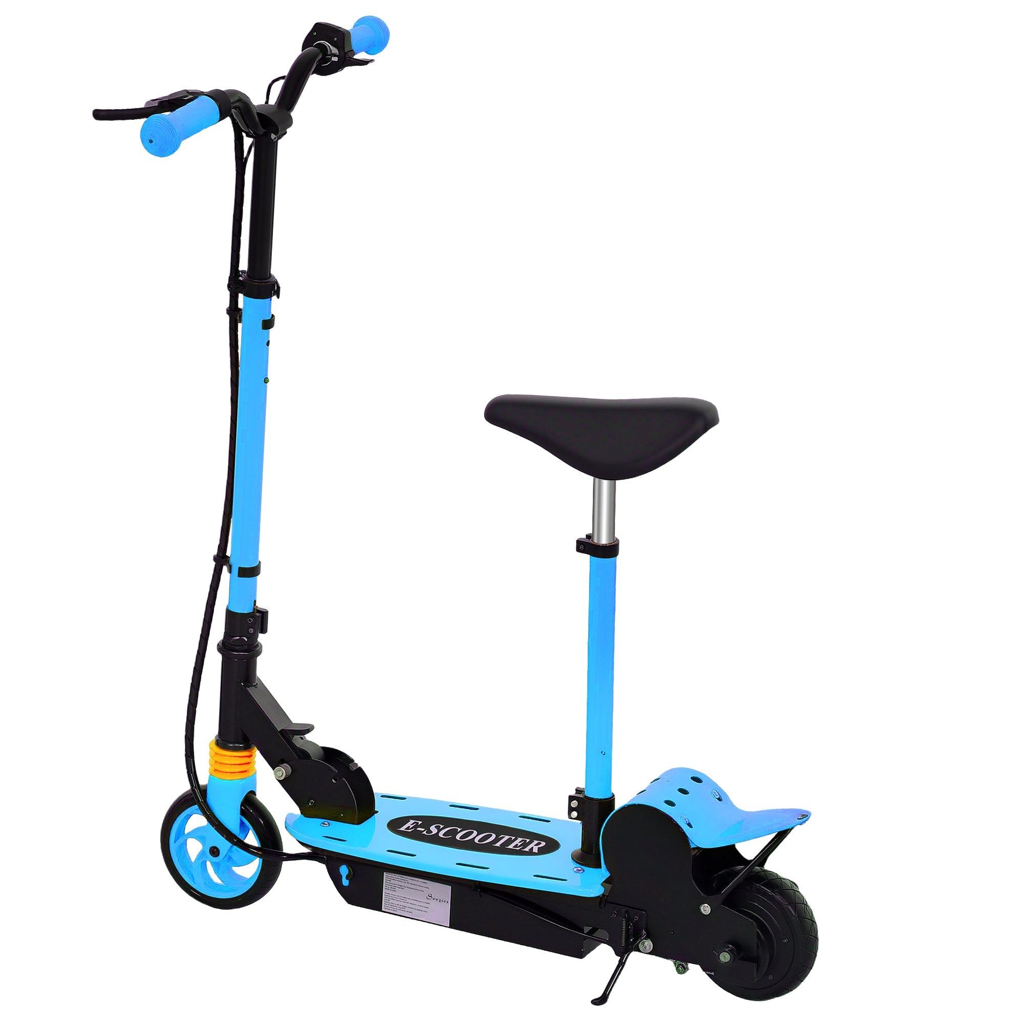 Soozier Foldable Electric Scooter for Kids Ages 6-14, with Seat and 2 Adjustable Heights, Max 6km Range & 12km/h, Blue 