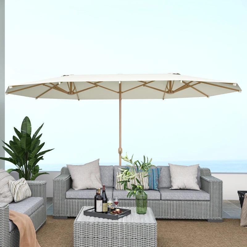 Double Garden Parasol 179.1"W x 104.3"D with Crank, 12 Steel Ribs & 180g/㎡ Polyester, UV30+ Protection, Beige