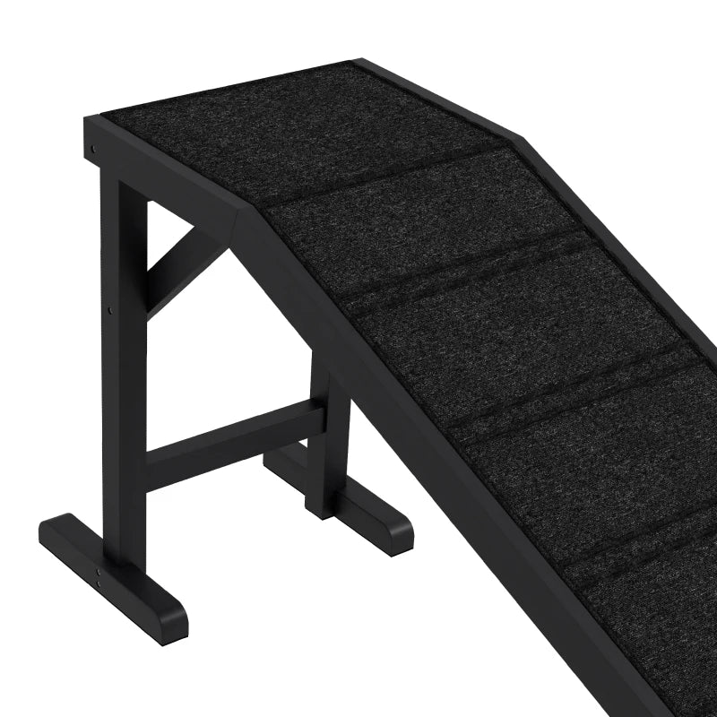 Pet Ramp Bed Steps for Dogs Cats Non-slip Carpet Top Platform Pine Wood 74"L x 16"W x 25"H Black
