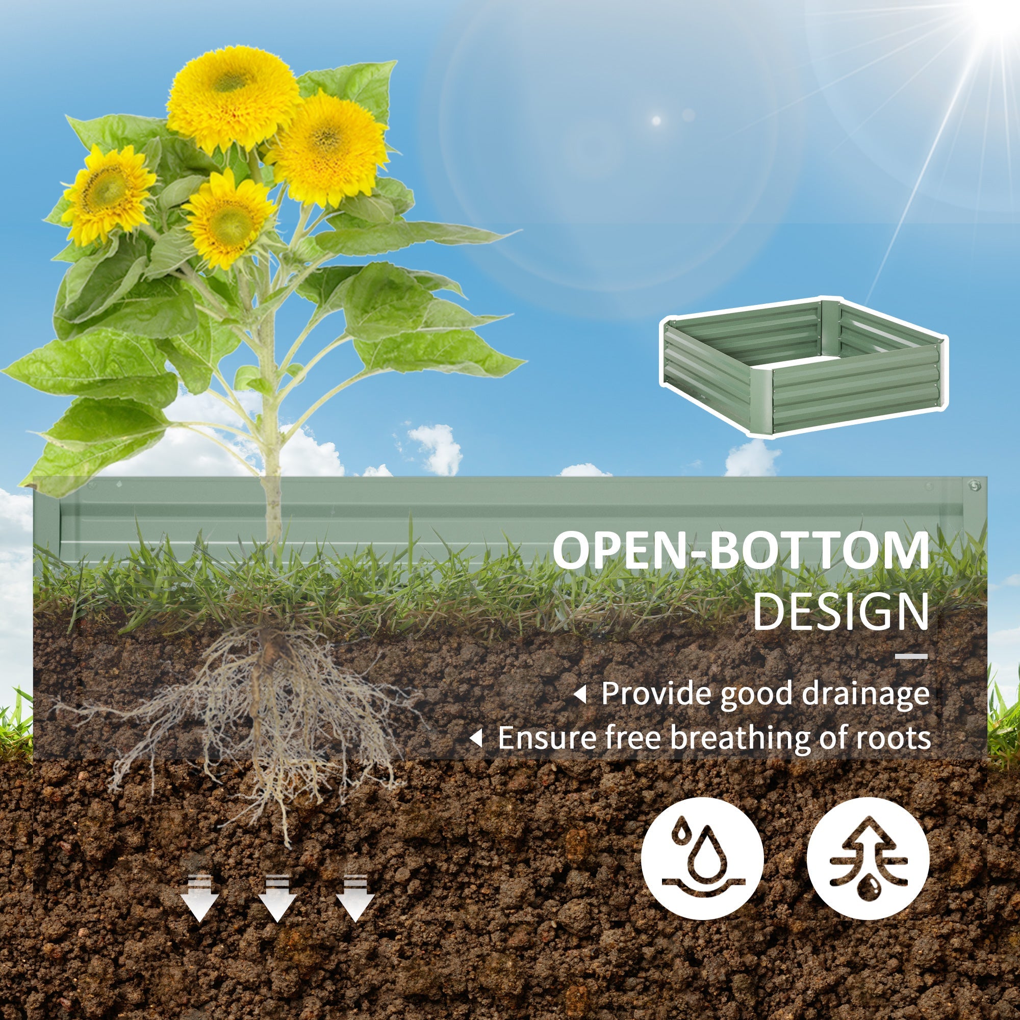 Outsunny 39"x39"x12" Set of 2 Raised Garden Bed, Elevated Planter Box with Galvanized Steel Frame, Green 