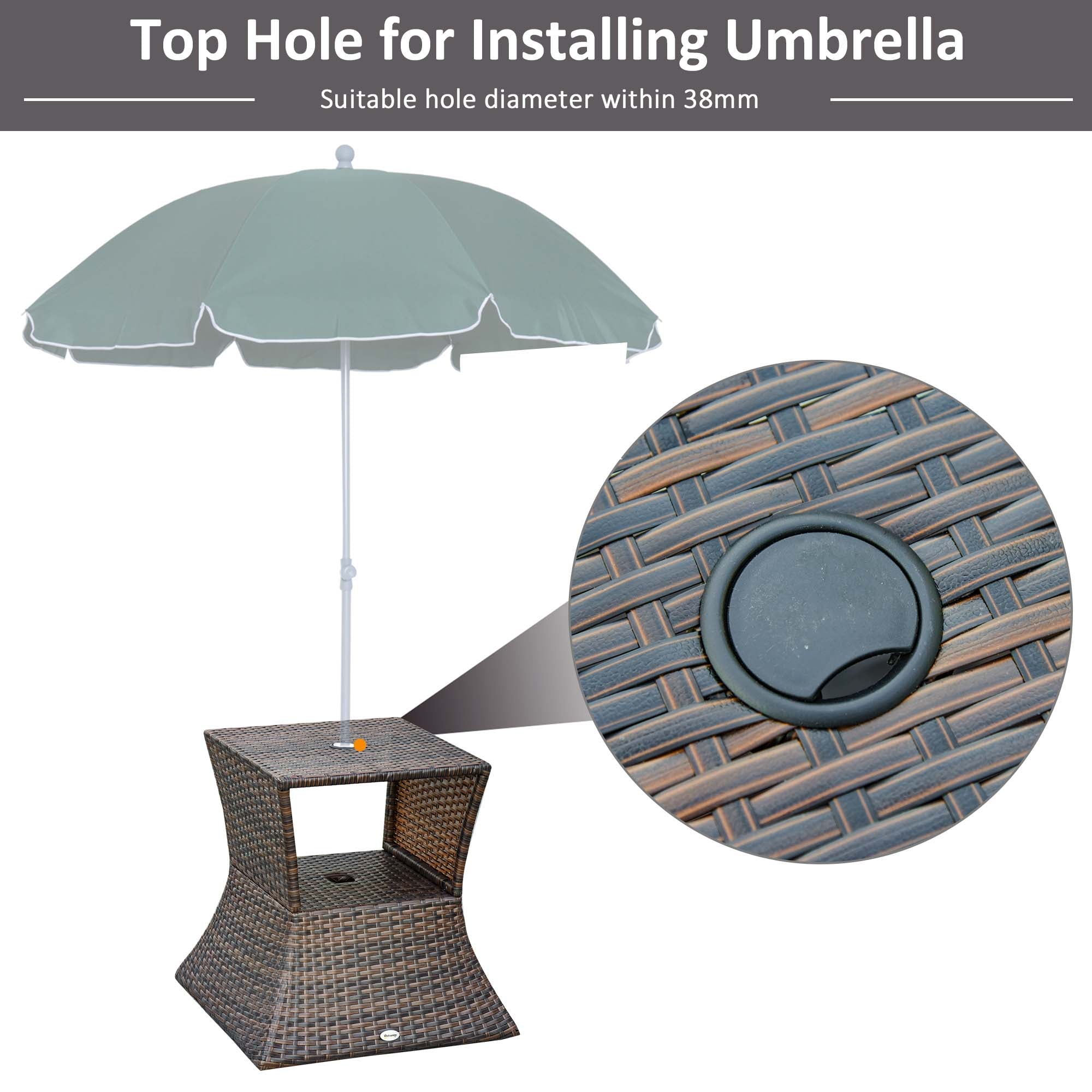 Outsunny Outdoor Patio Rattan Wicker Coffee Table w/ Umbrella Hole 