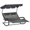 Outsunny Outdoor Double Chaise Lounge Sunbed w Adjustable Canopy Detachable Pillows Wheels Dark Gray